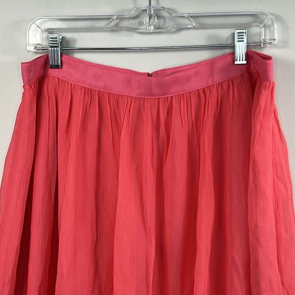J Crew Coral Pink Orange Chiffon Pleated Knee-Length Silk Blend Skirt Size 12 - Picture 2 of 9